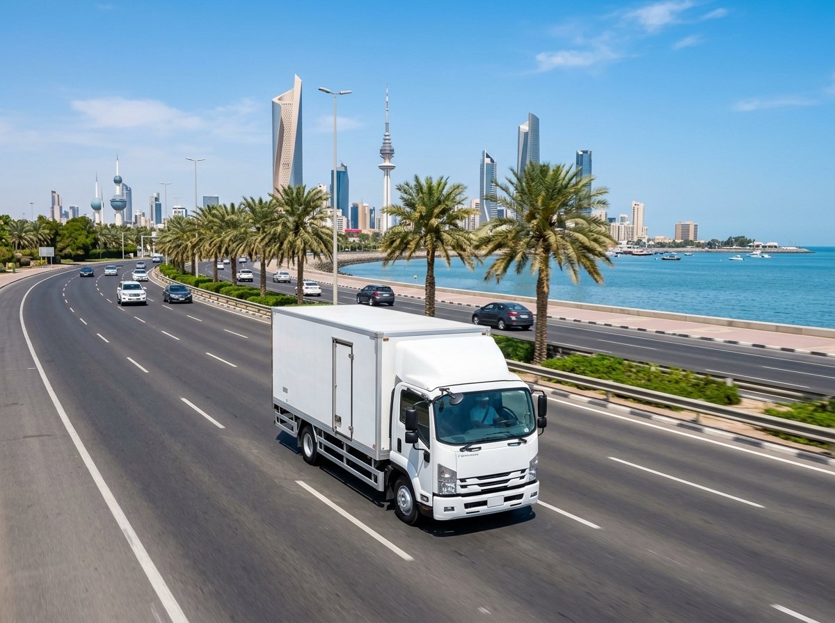 Equipped moving truck on Kuwait coastal road